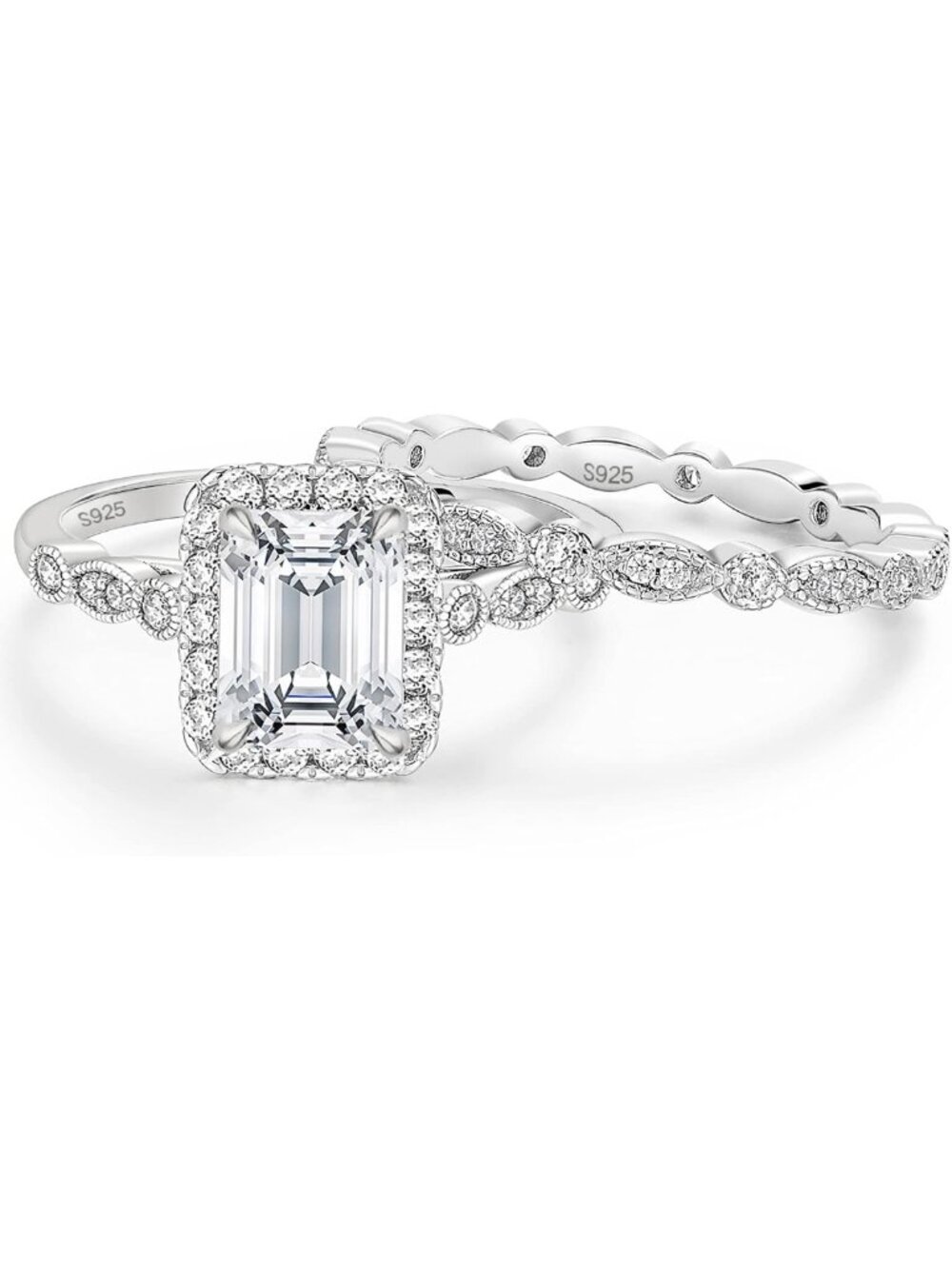 Elegant Emerald Cut Wedding Ring Set for Women, Size 3-11, Engagement Jewelry